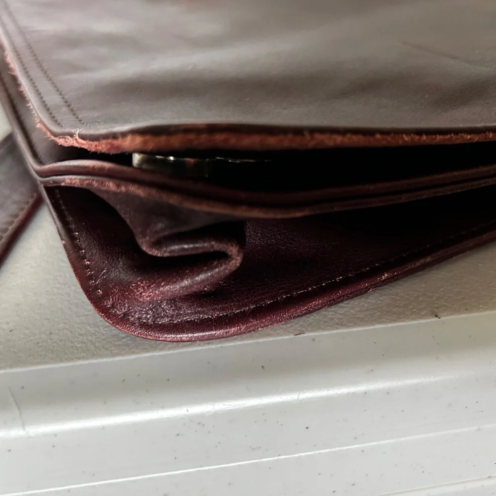 Burgundy Leather Messenger Bag - Unisex